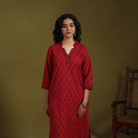 Red - natural dyed cotton straight bagh kurta 15