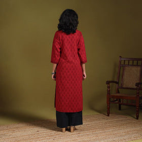 Red - natural dyed cotton straight bagh kurta 15