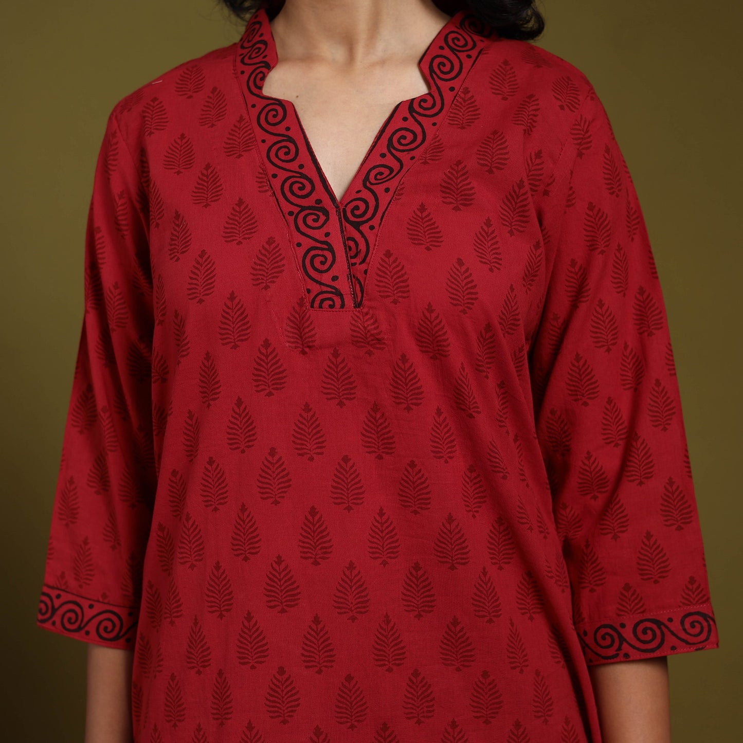 Red - natural dyed cotton straight bagh kurta 15