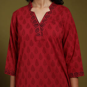 Red - natural dyed cotton straight bagh kurta 15