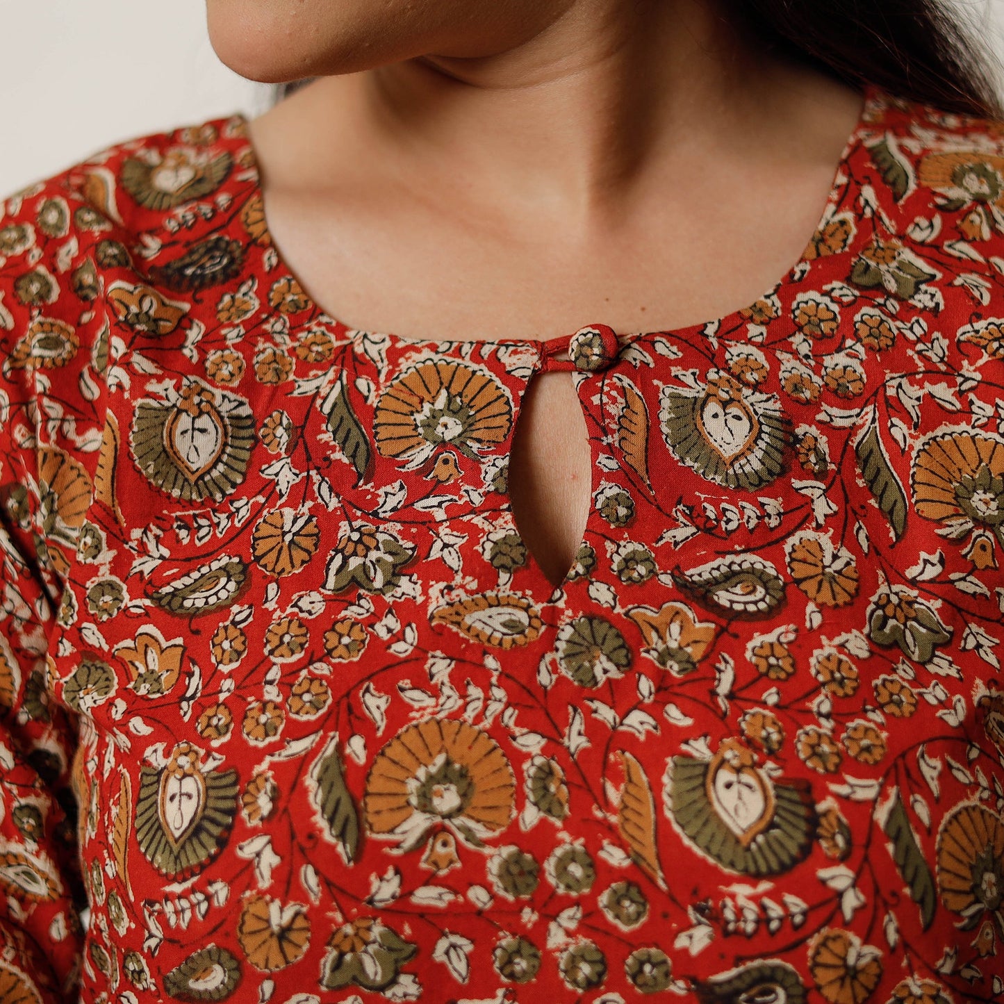 Red - natural dyed cotton straight bagru kurta 02