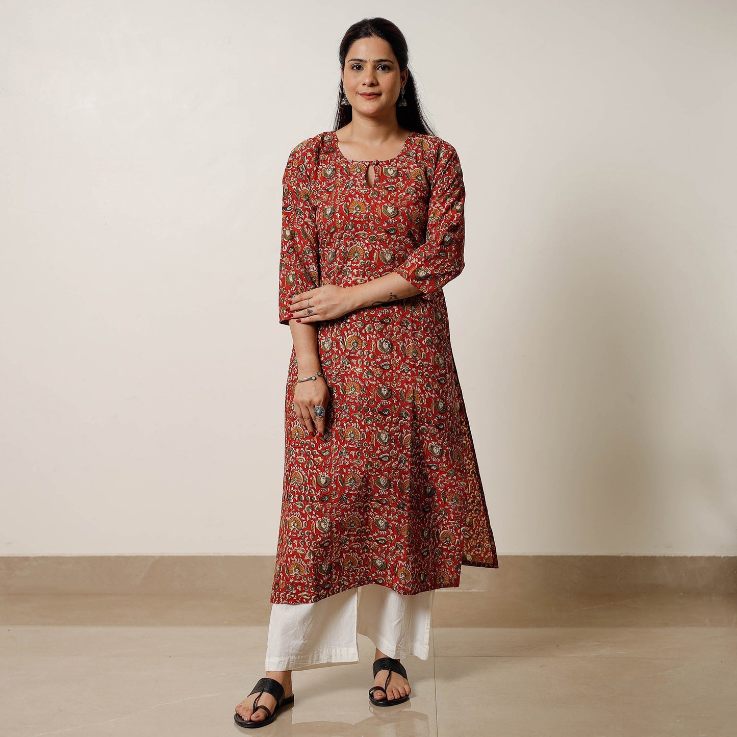 Red - natural dyed cotton straight bagru kurta 02