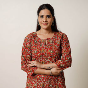 Red - natural dyed cotton straight bagru kurta 02