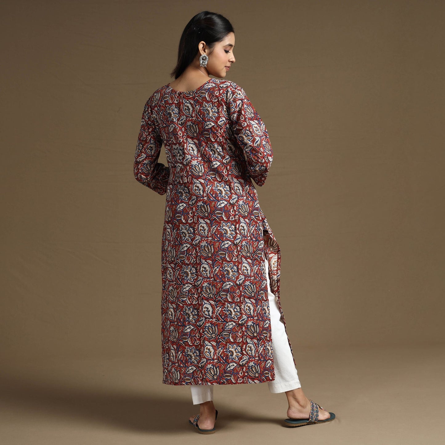 Red Block Print Natural Dyed Cotton Straight Bagru Kurta