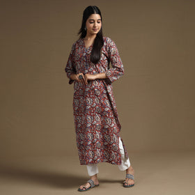Red Block Print Natural Dyed Cotton Straight Bagru Kurta