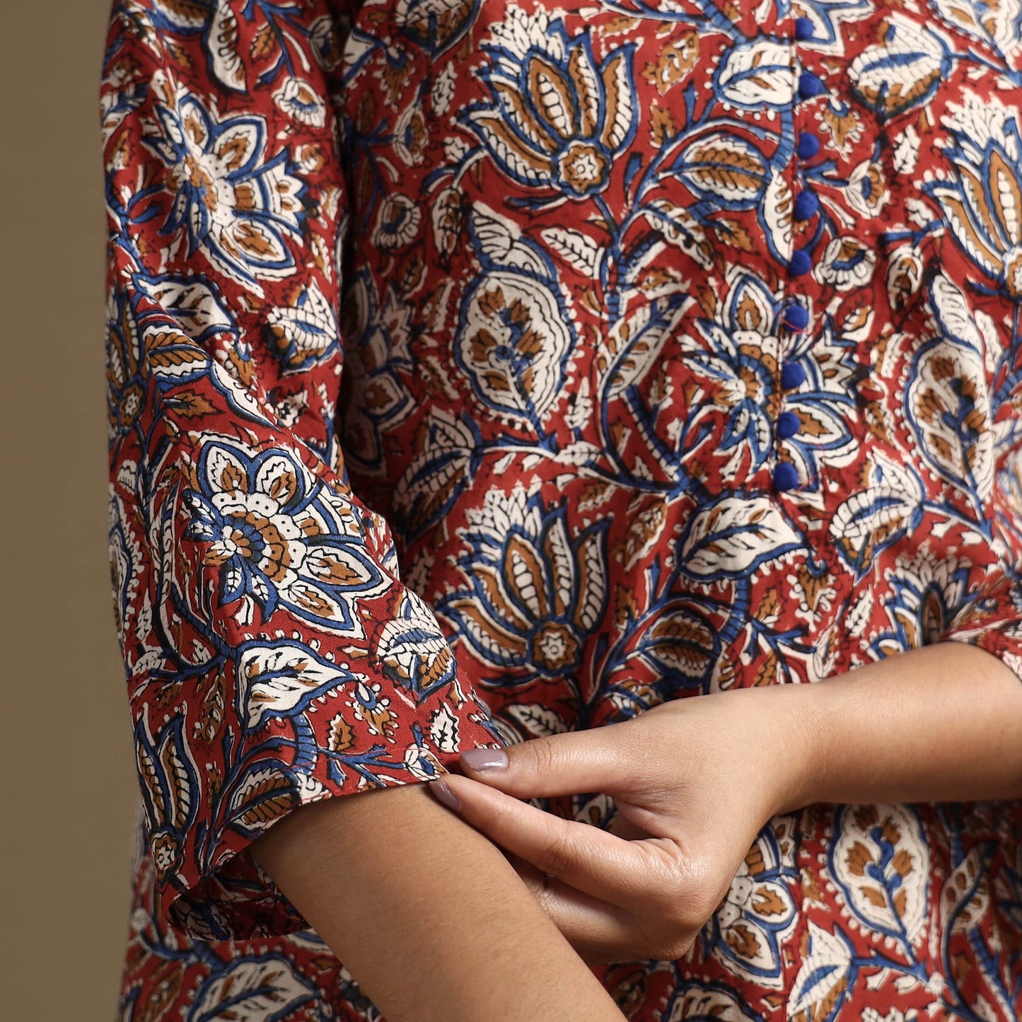 Red Block Print Natural Dyed Cotton Straight Bagru Kurta