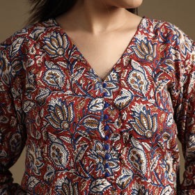 Red Block Print Natural Dyed Cotton Straight Bagru Kurta