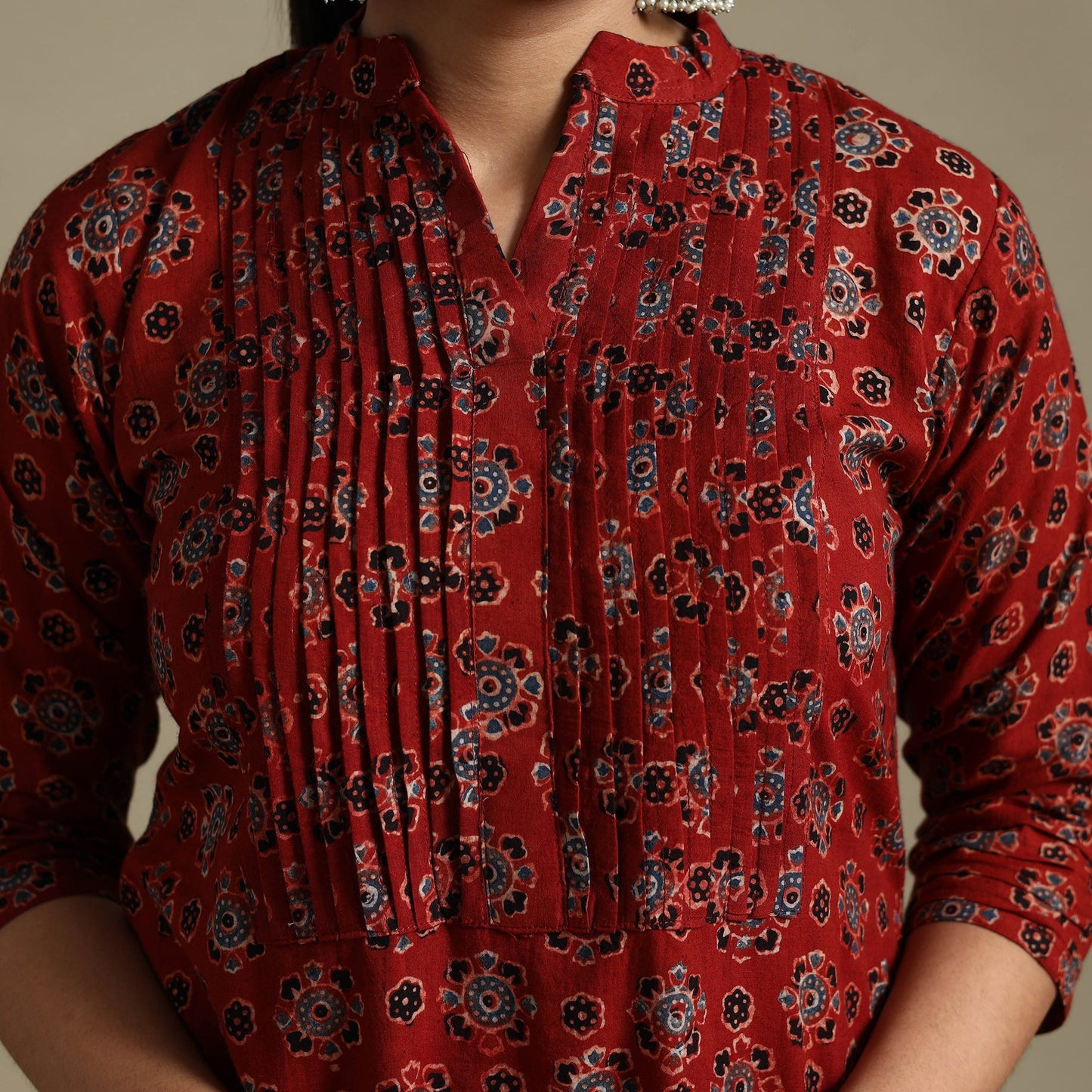 Red Block Print Natural Dyed Cotton Straight Ajrakh Kurta