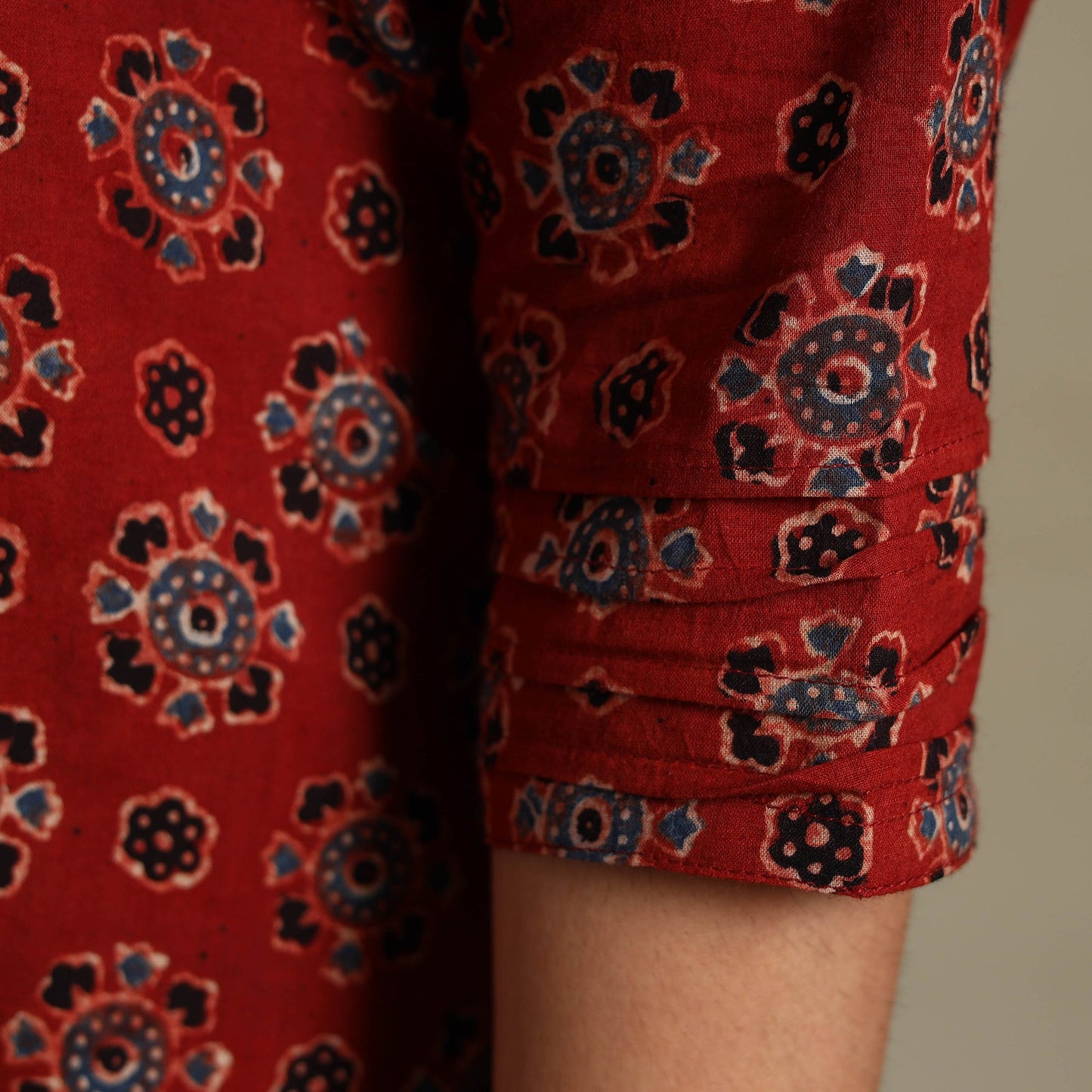 Red Block Print Natural Dyed Cotton Straight Ajrakh Kurta