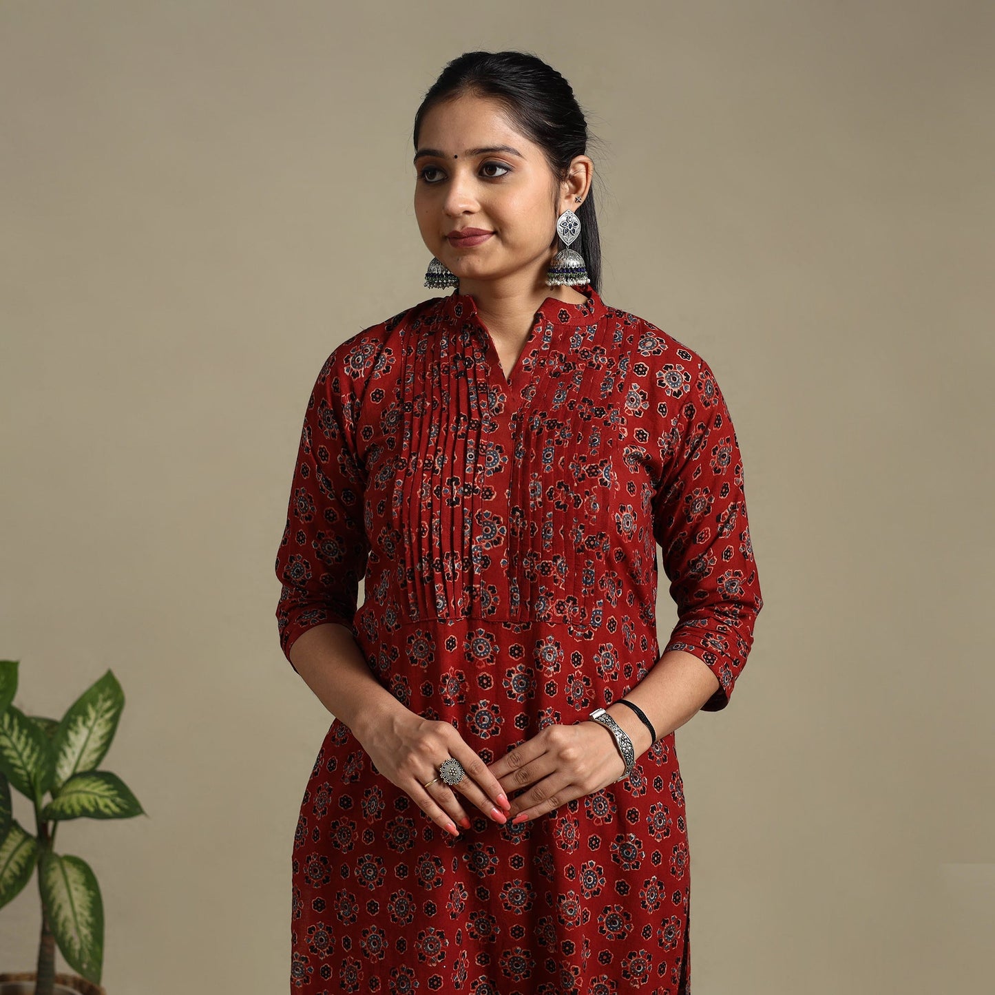 Red Block Print Natural Dyed Cotton Straight Ajrakh Kurta