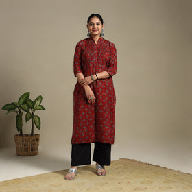 Red Block Print Natural Dyed Cotton Straight Ajrakh Kurta