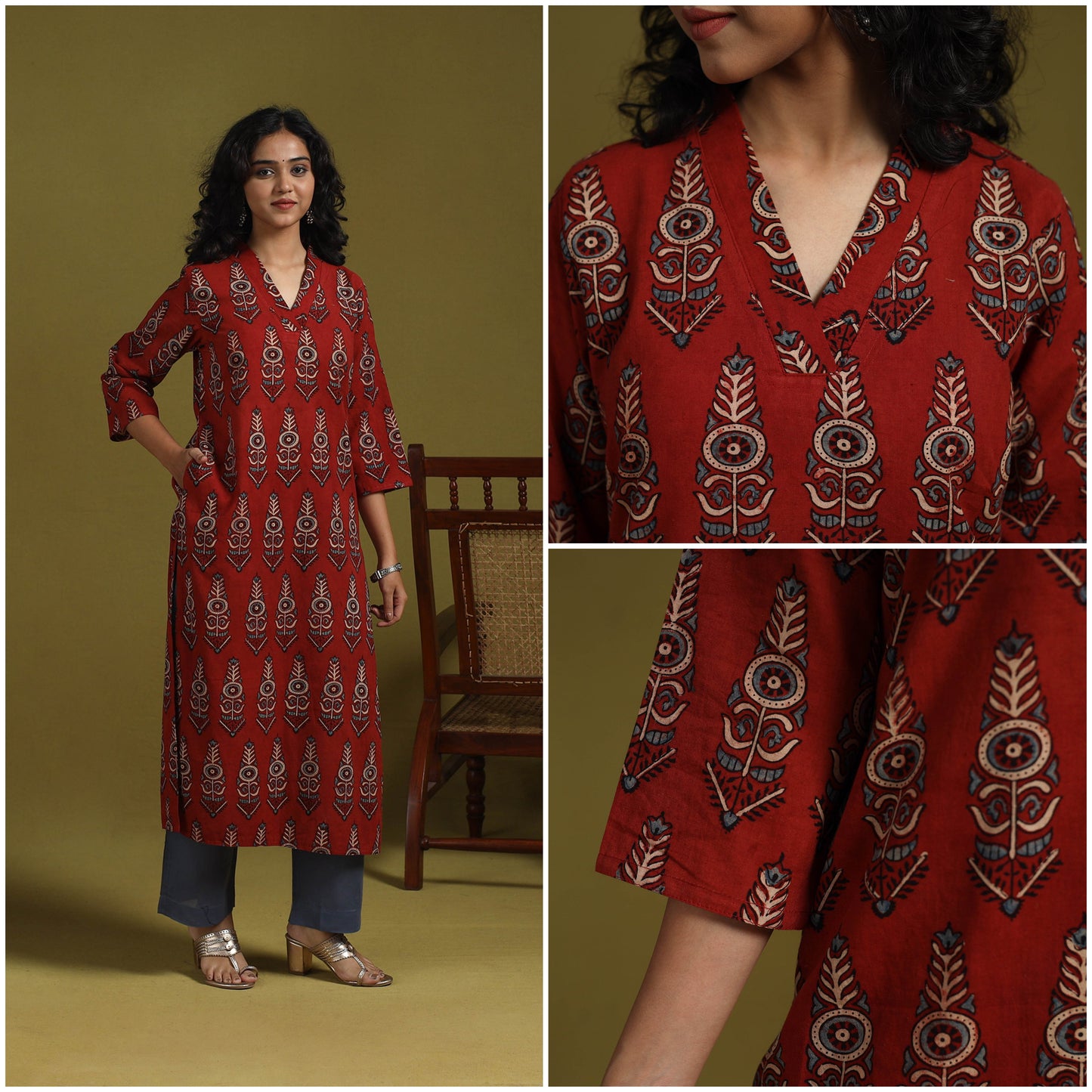 Natural dyed cotton straight kurta for women 05