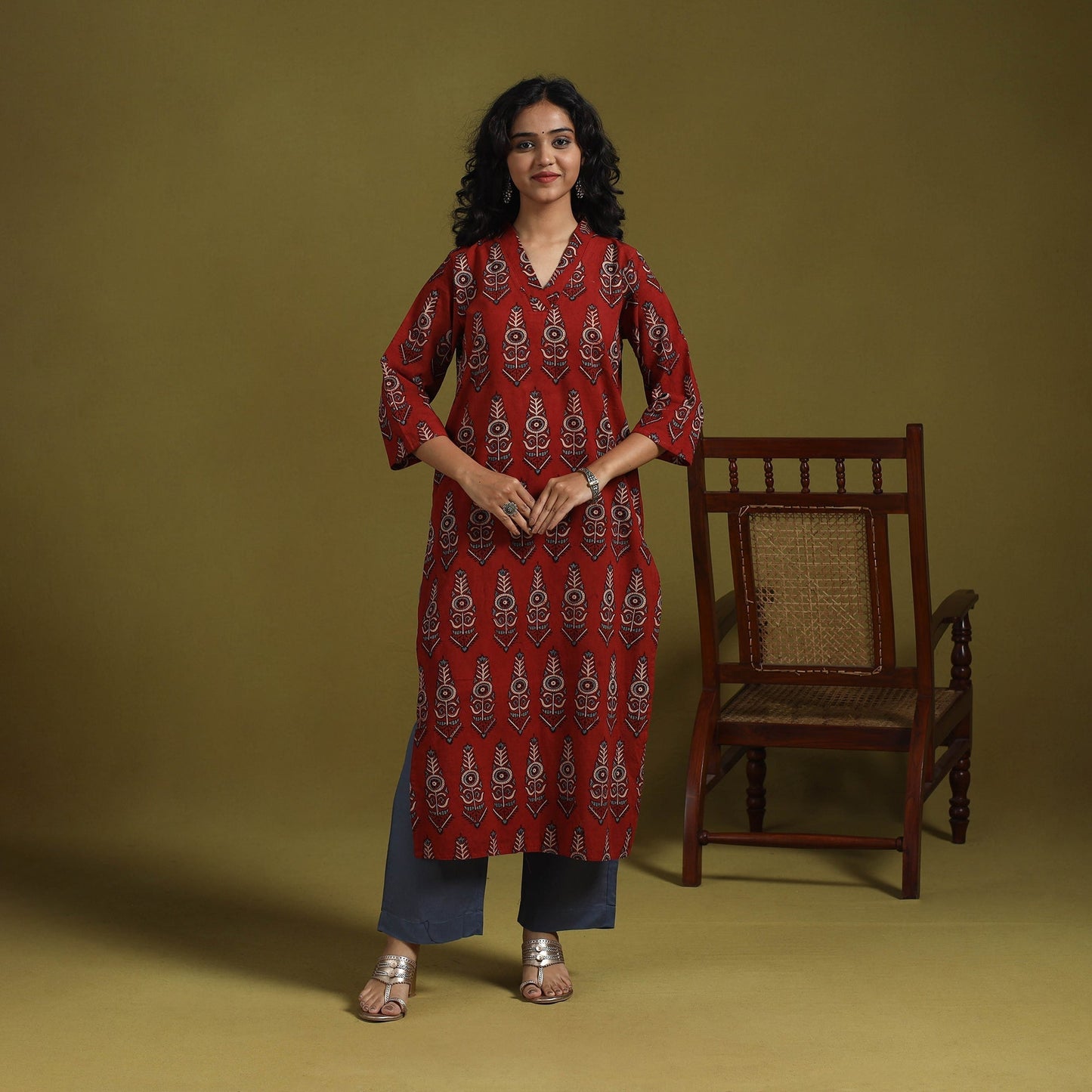 Natural dyed cotton straight kurta for women 05