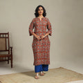 Red Natural Dyed Cotton Straight Pedana Kalamkari Print Kurta