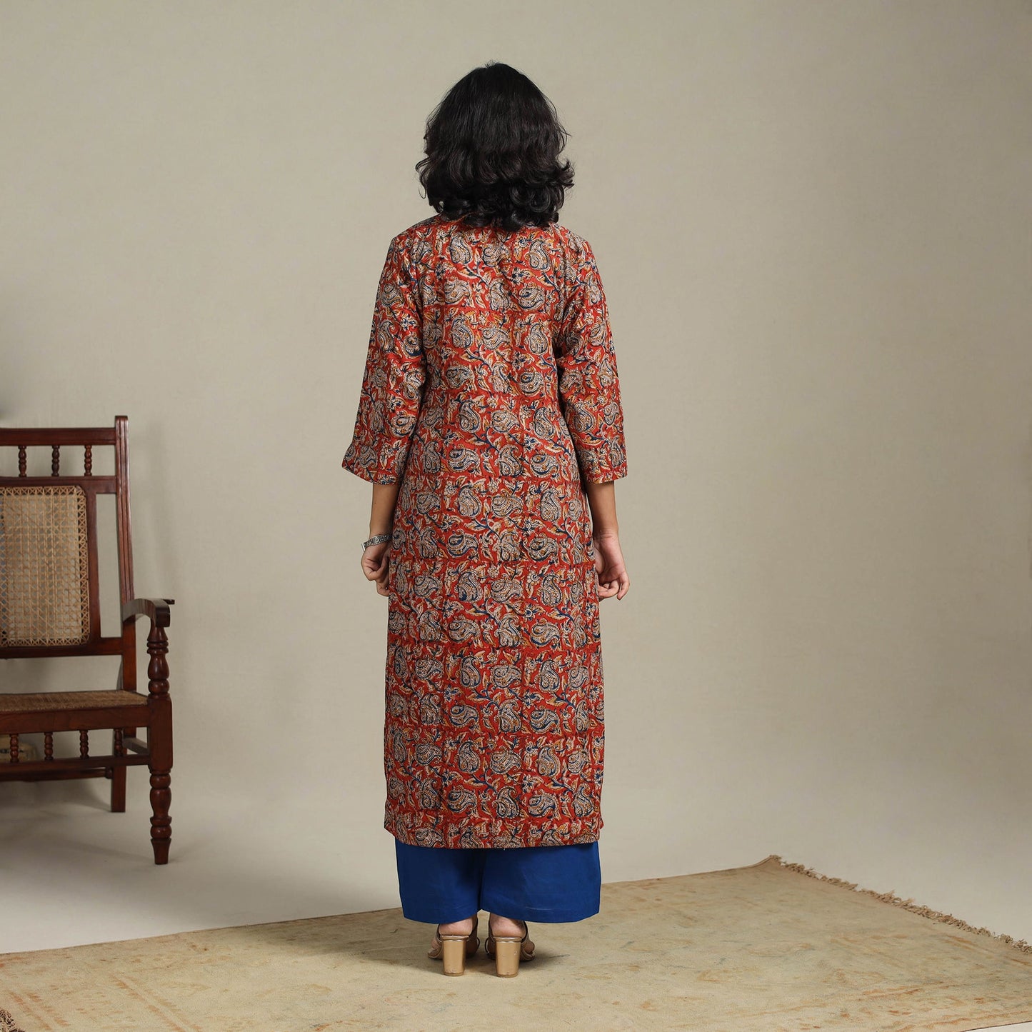 Red Natural Dyed Cotton Straight Pedana Kalamkari Print Kurta