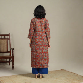 Red Natural Dyed Cotton Straight Pedana Kalamkari Print Kurta