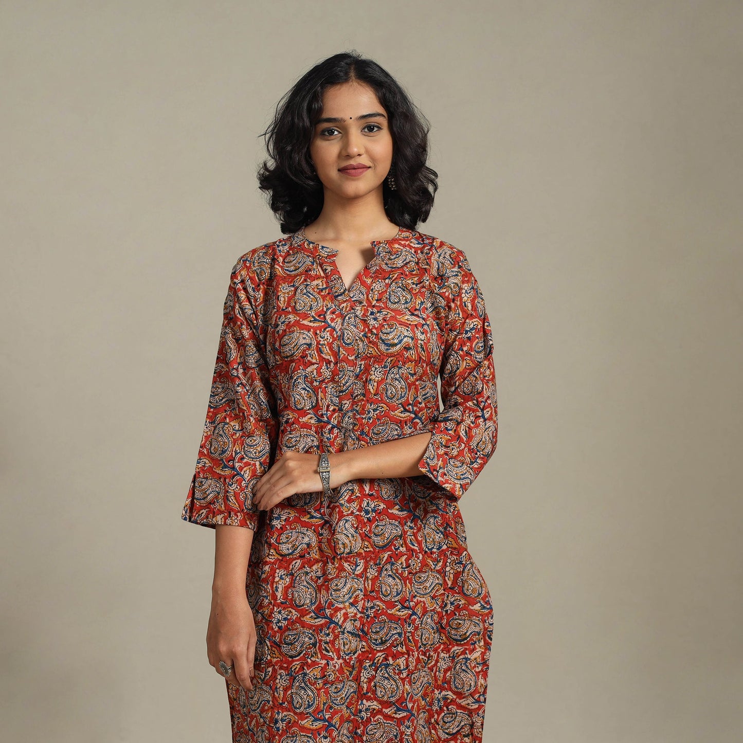Red Natural Dyed Cotton Straight Pedana Kalamkari Print Kurta