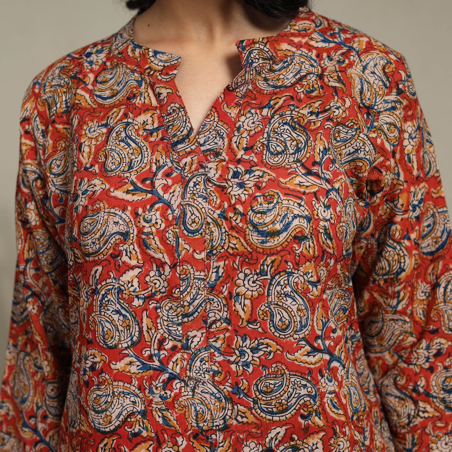 Red Natural Dyed Cotton Straight Pedana Kalamkari Print Kurta