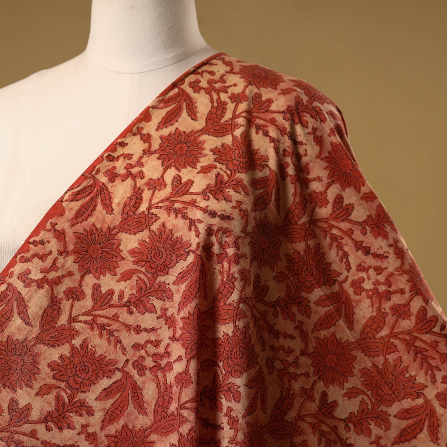 Natural dyed cotton vanaspati bagru fabric 01 - handcrafted