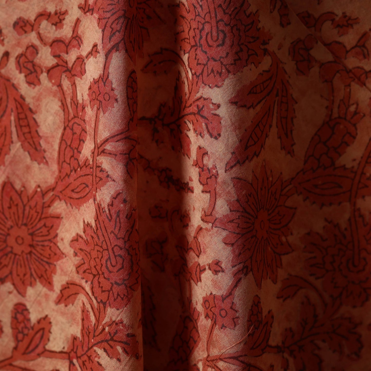 Natural dyed cotton vanaspati bagru fabric 01 - handcrafted