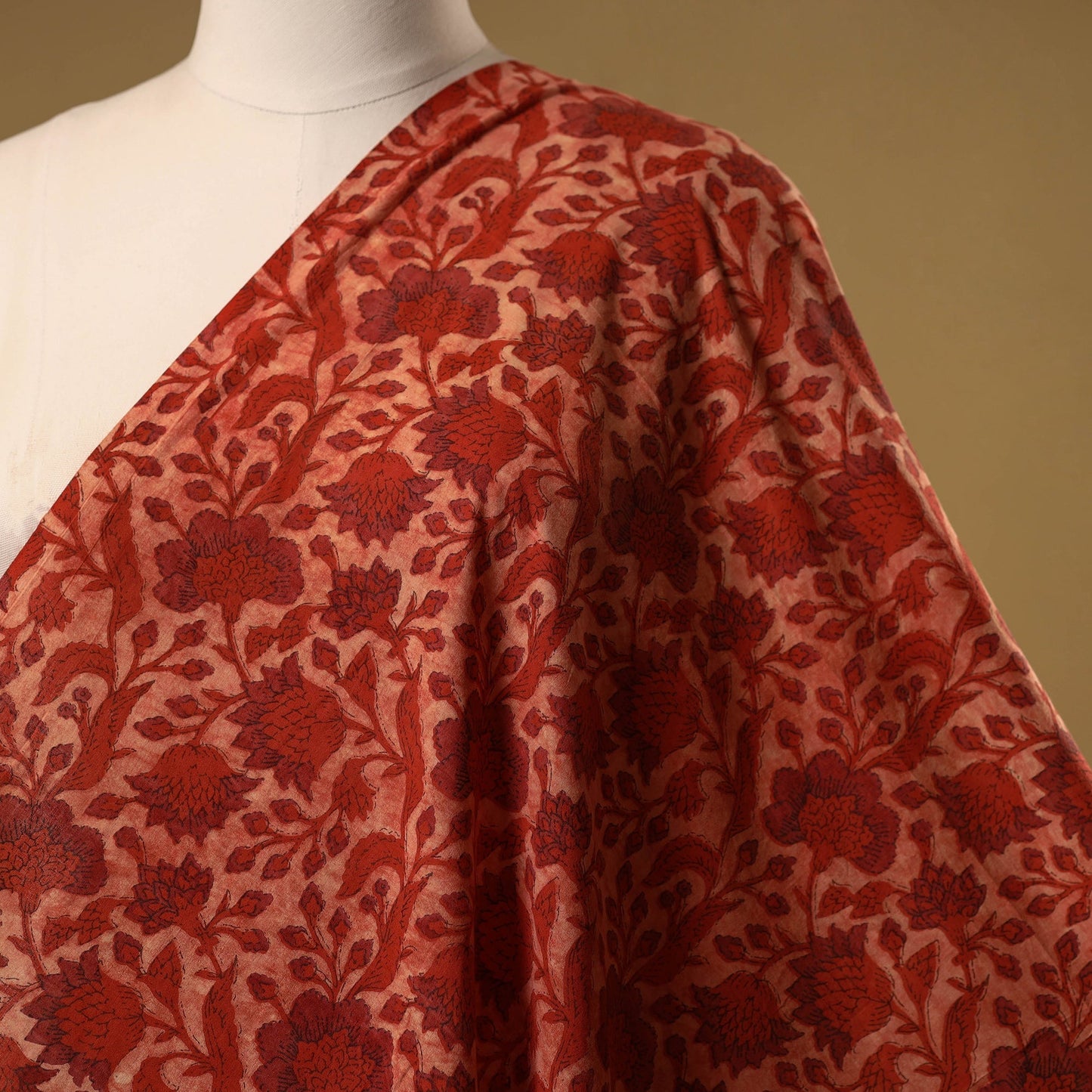 Natural dyed cotton vanaspati bagru fabric 06 - handcrafted