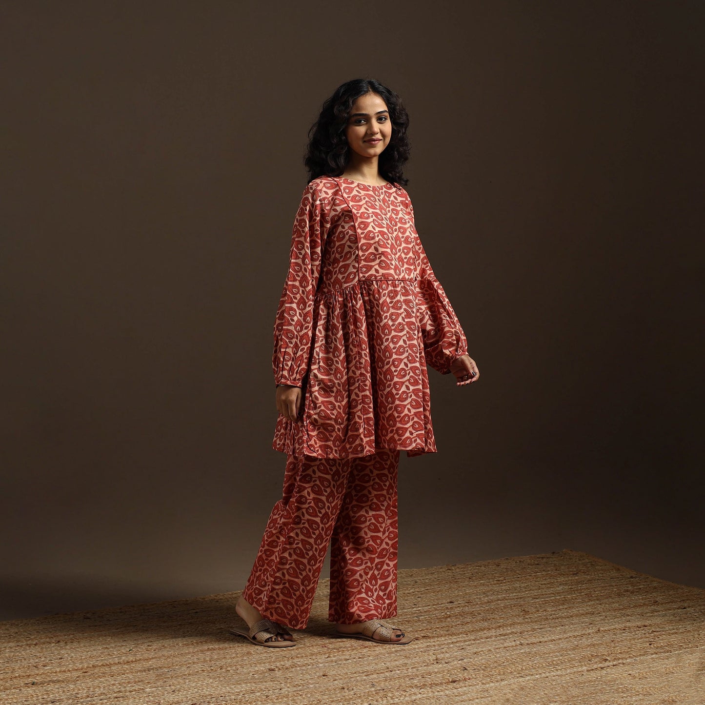 Red - natural dyed cotton vanaspati bagru co-ord set 08