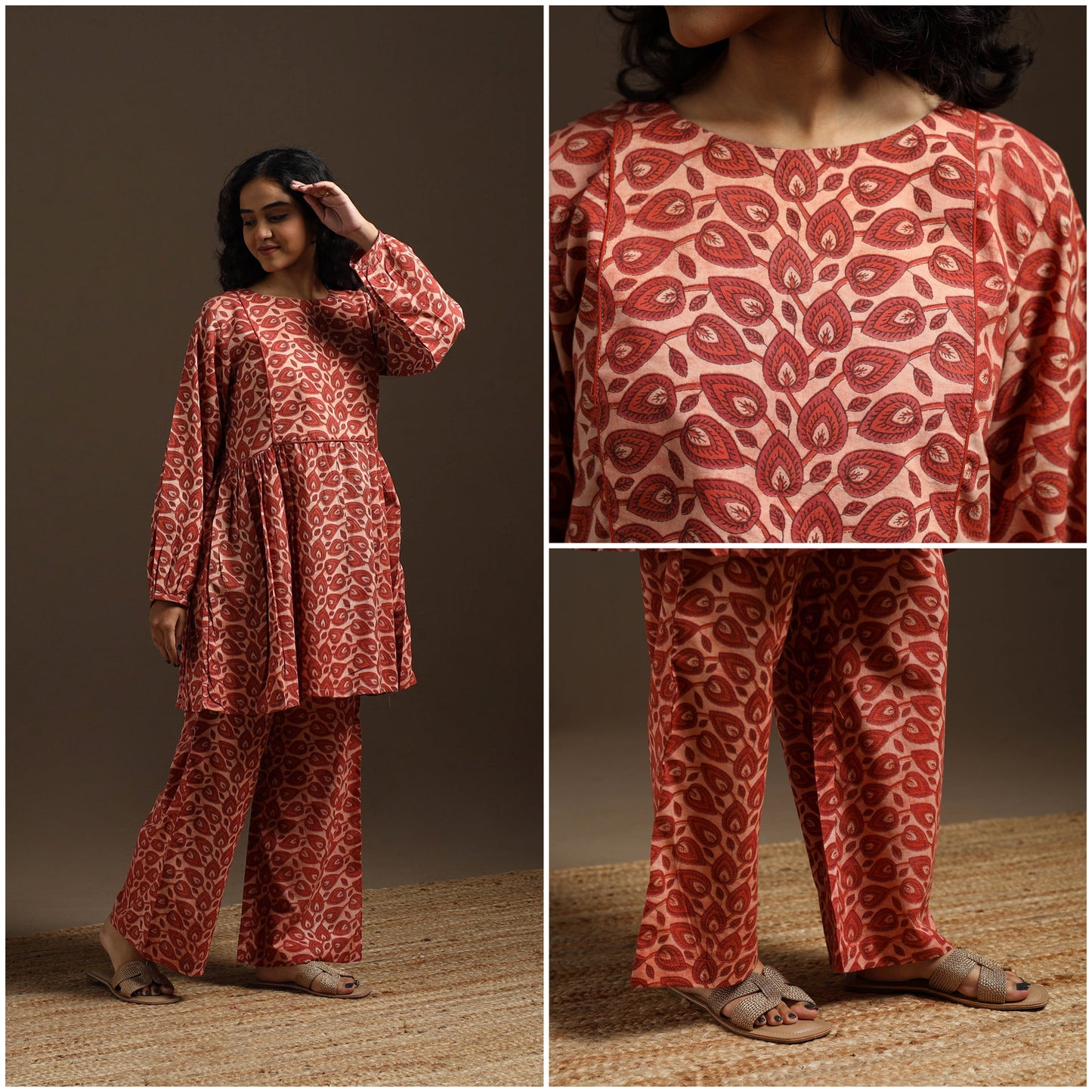 Red - natural dyed cotton vanaspati bagru co-ord set 08