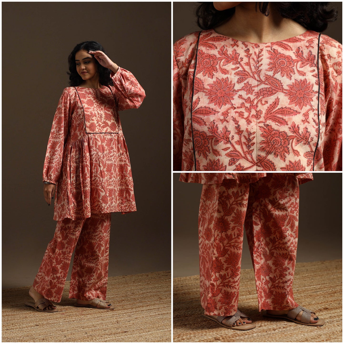 Red - natural dyed cotton vanaspati bagru co-ord set 10