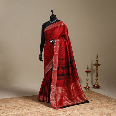 Red - natural dyed dola silk bagh saree with zari border 15
