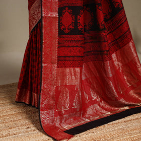Red - natural dyed dola silk bagh saree with zari border 15