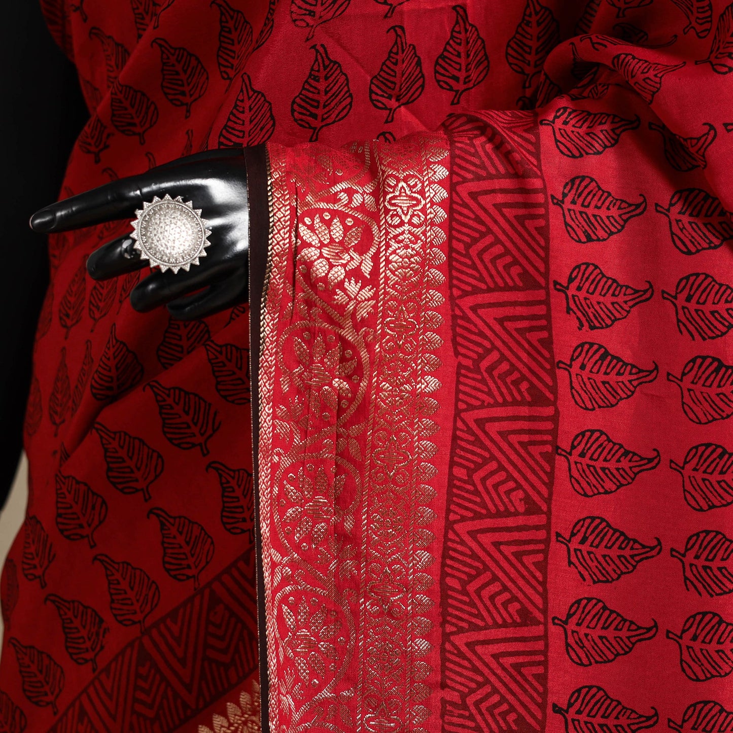 Red - natural dyed dola silk bagh saree with zari border 25