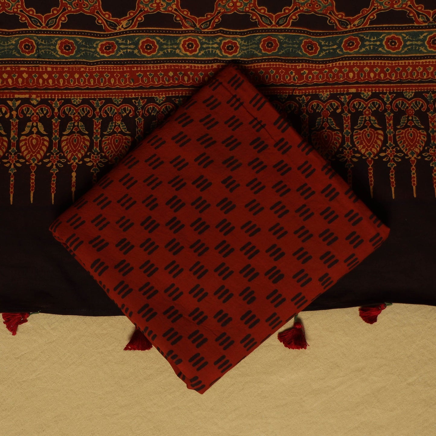 Red - natural dyed hand 3pc unstitched dress material 15