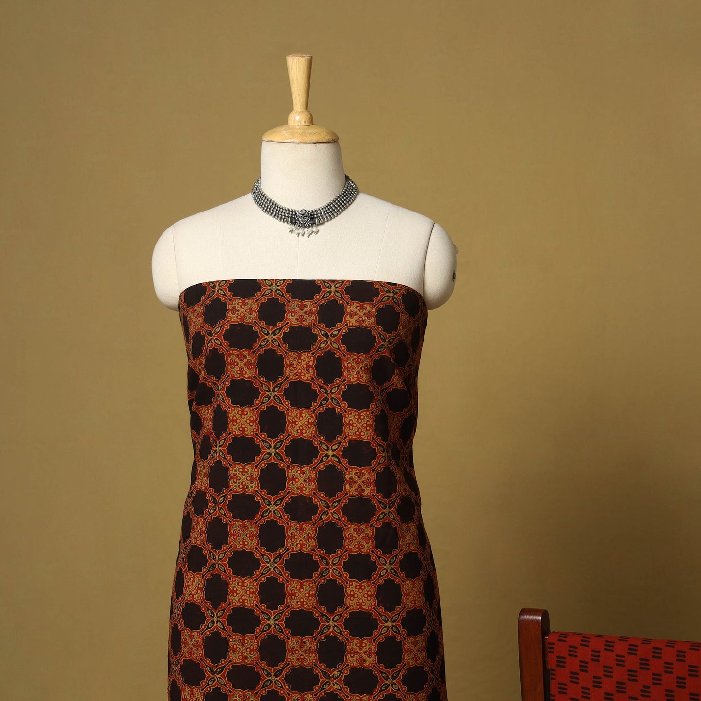 Red - natural dyed hand 3pc unstitched dress material 15