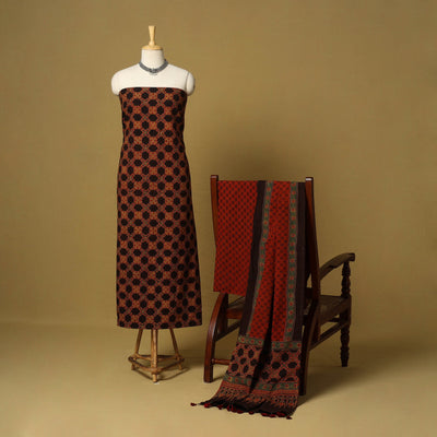 Red - natural dyed hand 3pc unstitched dress material 15