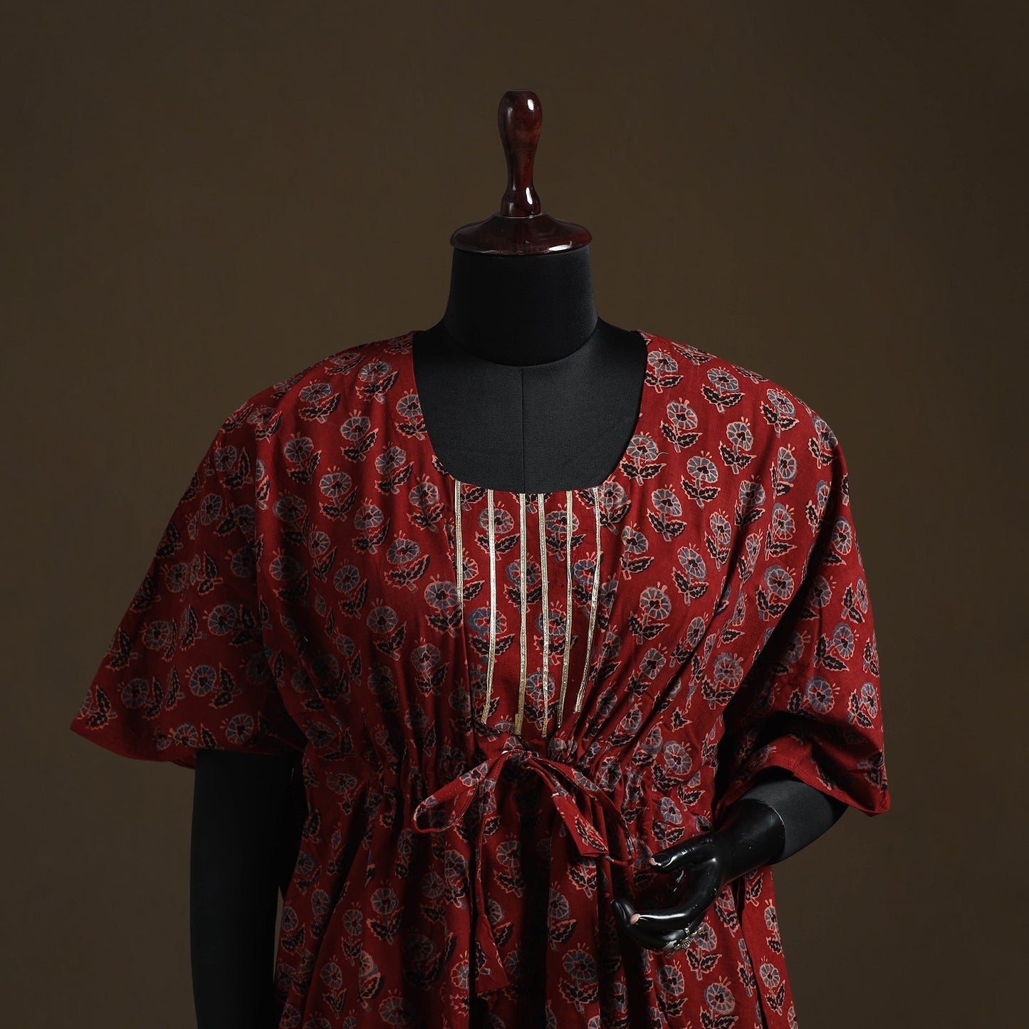 Natural dyed hand block ajrakh print gota work cotton