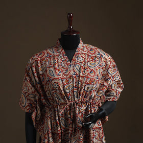 Natural dyed hand block kalamkari print cotton kaftan