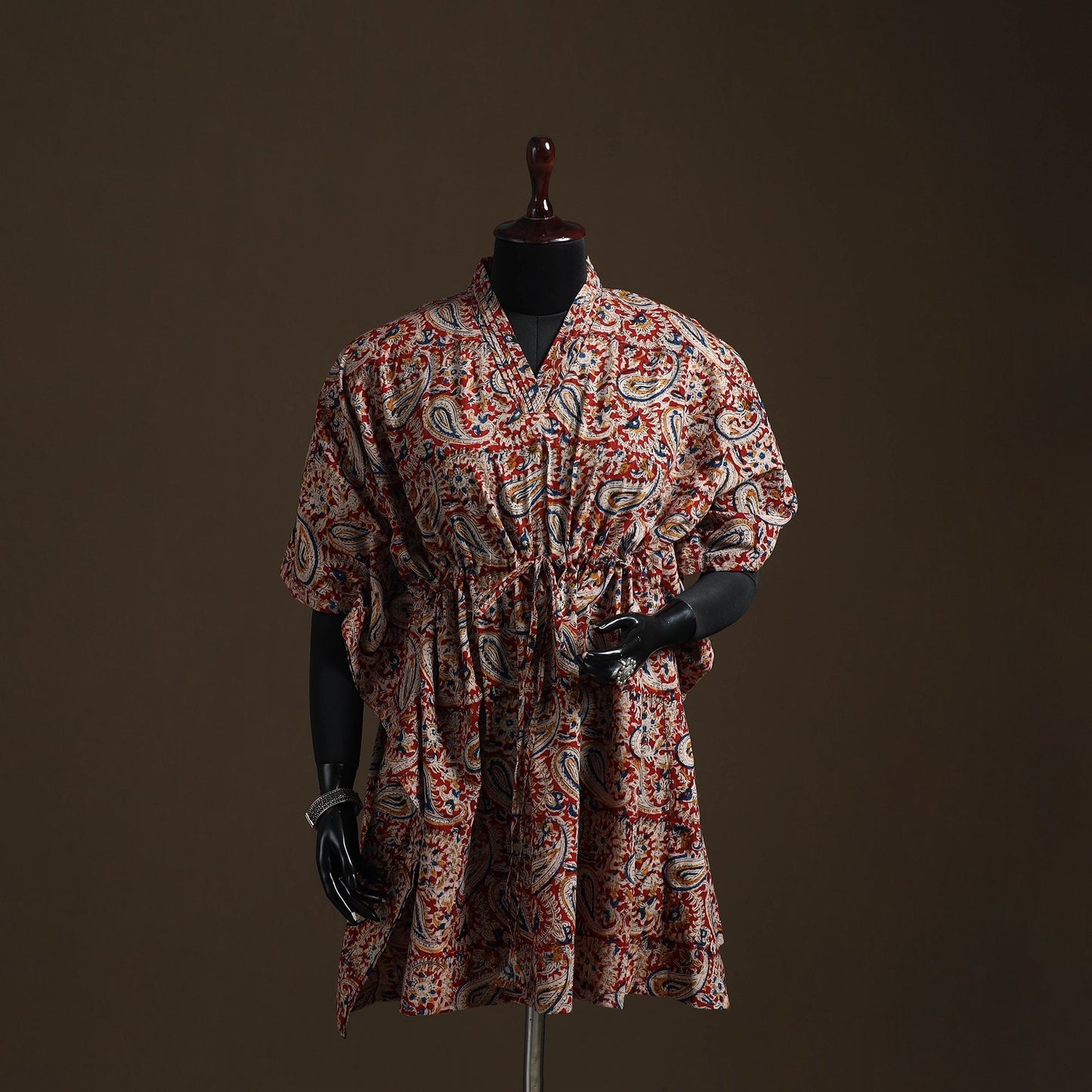 Natural dyed hand block kalamkari print cotton kaftan