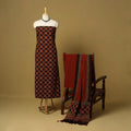 Red - natural dyed hand 3pc unstitched dress material 15