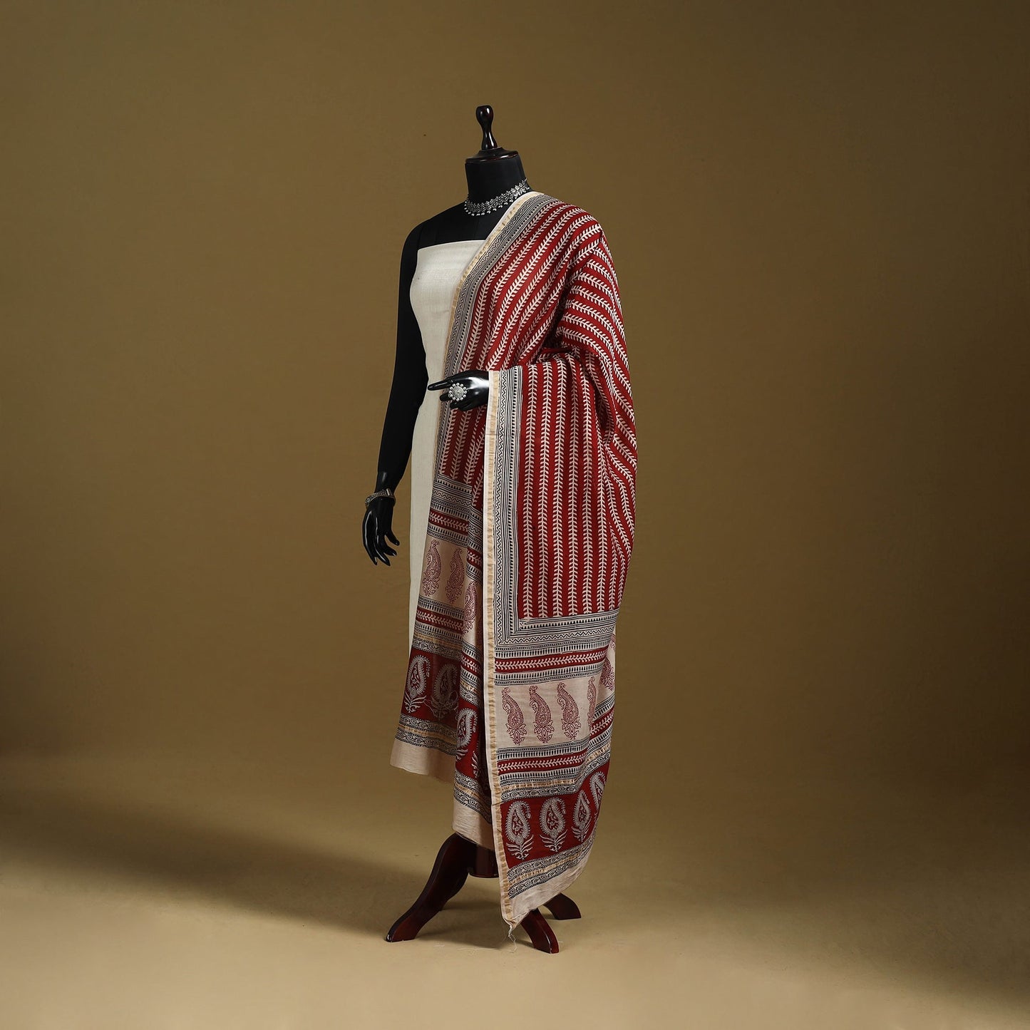 Red - natural dyed hand chanderi silk bagh dupatta 07