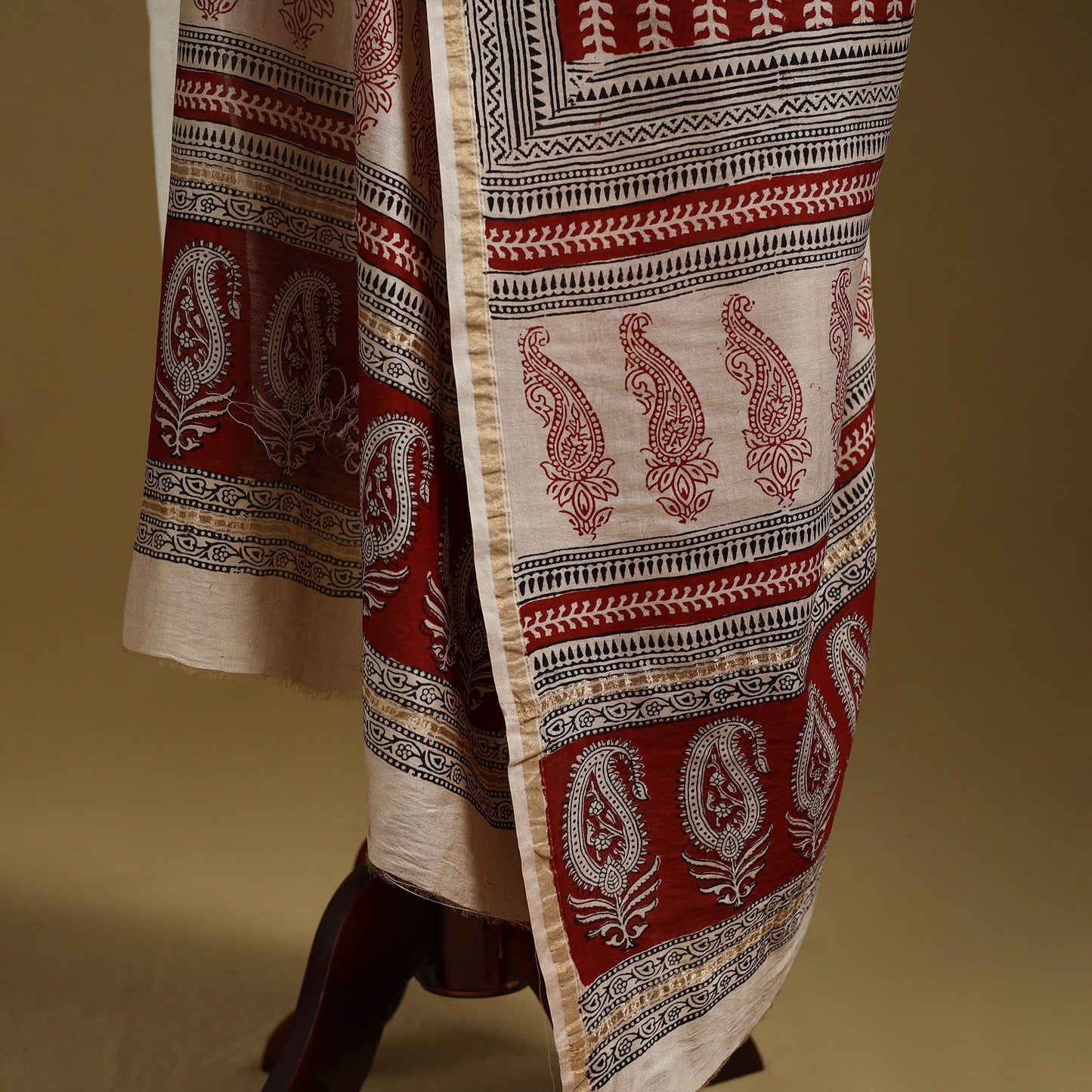 Red - natural dyed hand chanderi silk bagh dupatta 07