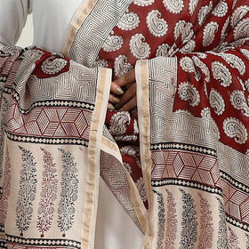  Red Natural Dyed Hand Block Print Chanderi Silk Bagh Dupatta