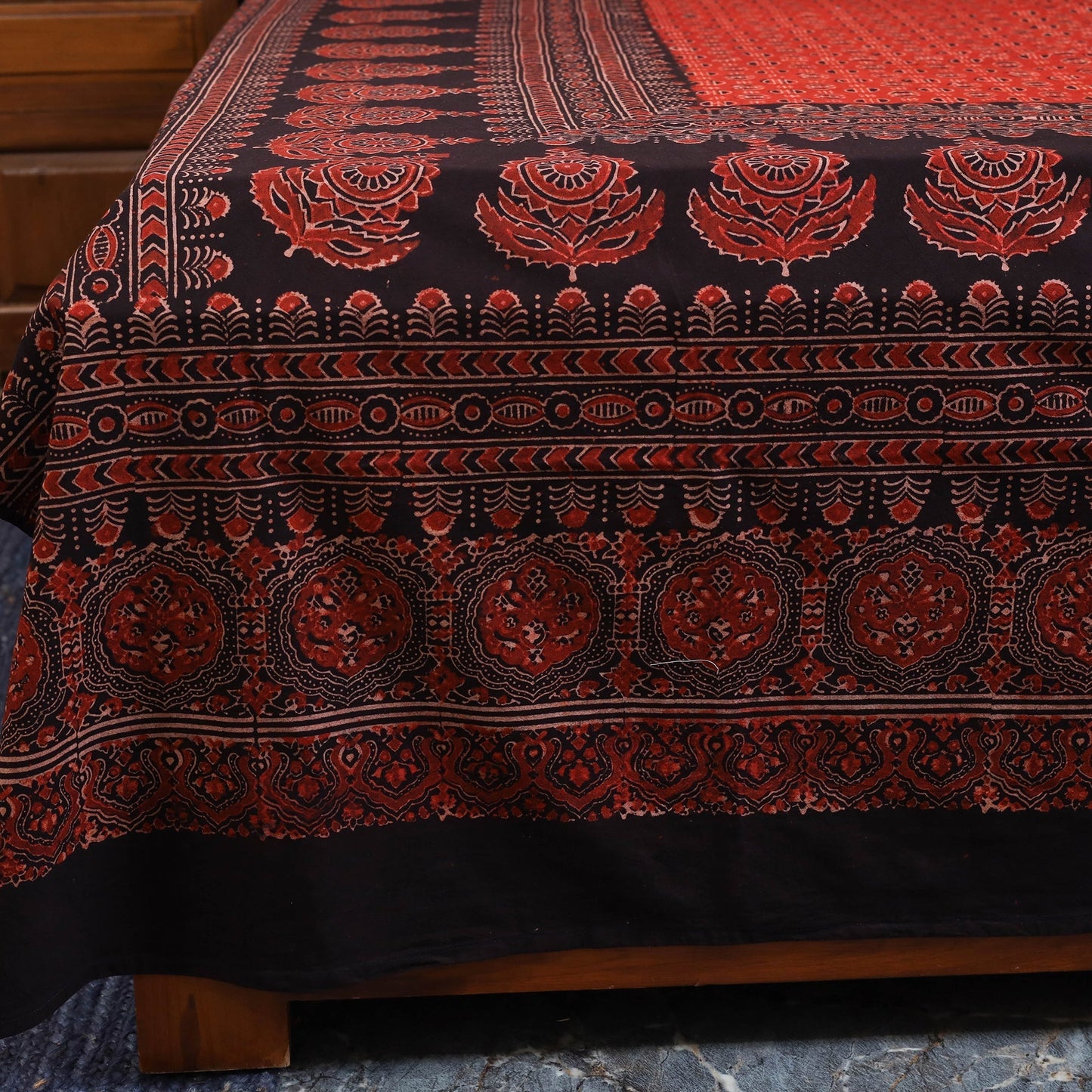 Red - natural dyed cotton double bed sheet set 04