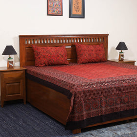 Red - natural dyed cotton double bed sheet set 06