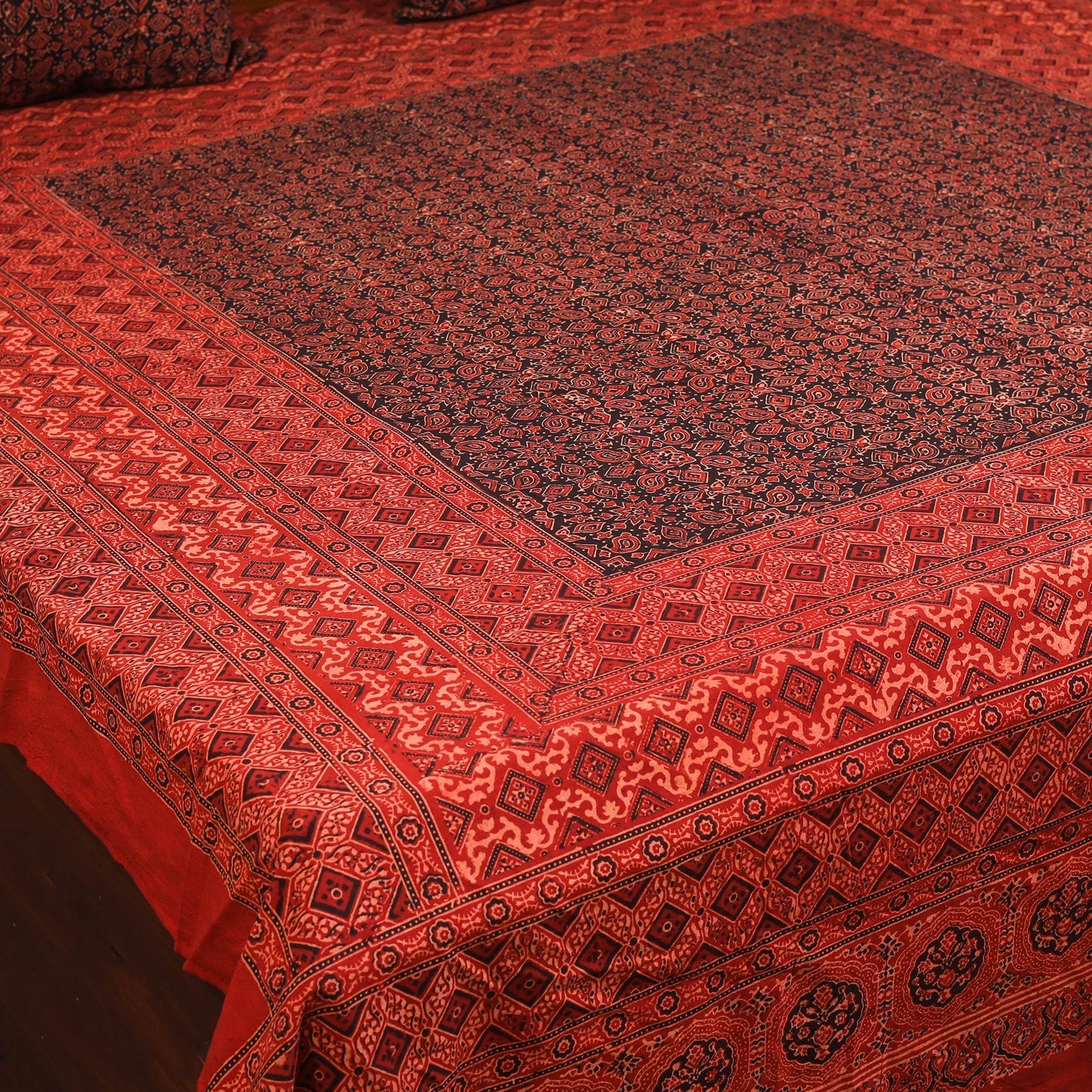 Red - natural dyed cotton double bed sheet set 03