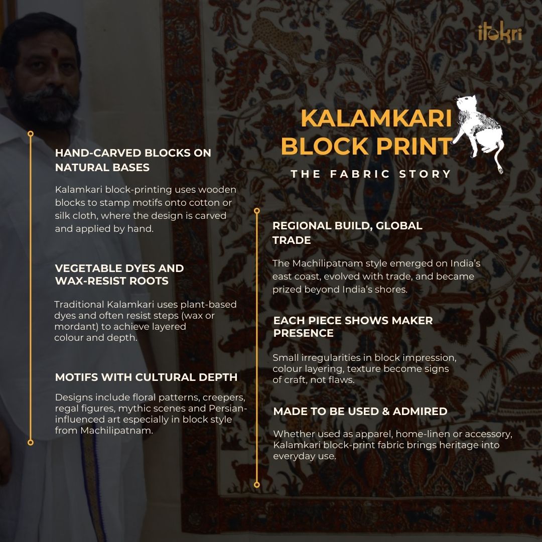 Natural dyed hand block print cotton kalamkari fabric 01