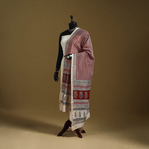 Red - natural dyed hand chanderi silk bagh dupatta 01