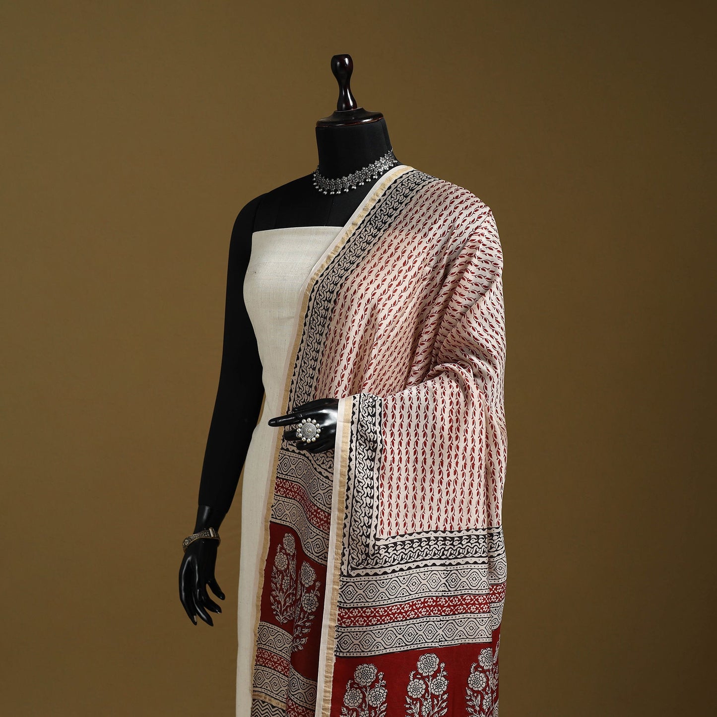 Red - natural dyed hand chanderi silk bagh dupatta 02