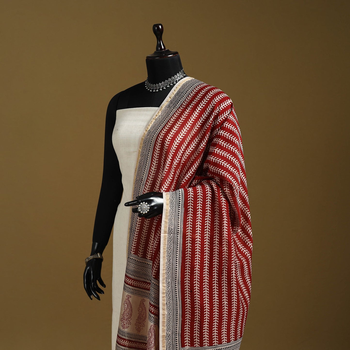 Red - natural dyed hand chanderi silk bagh dupatta 07