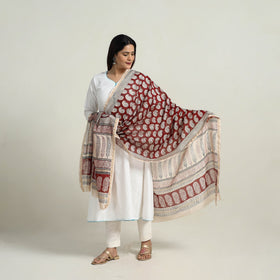  Red Natural Dyed Hand Block Print Chanderi Silk Bagh Dupatta