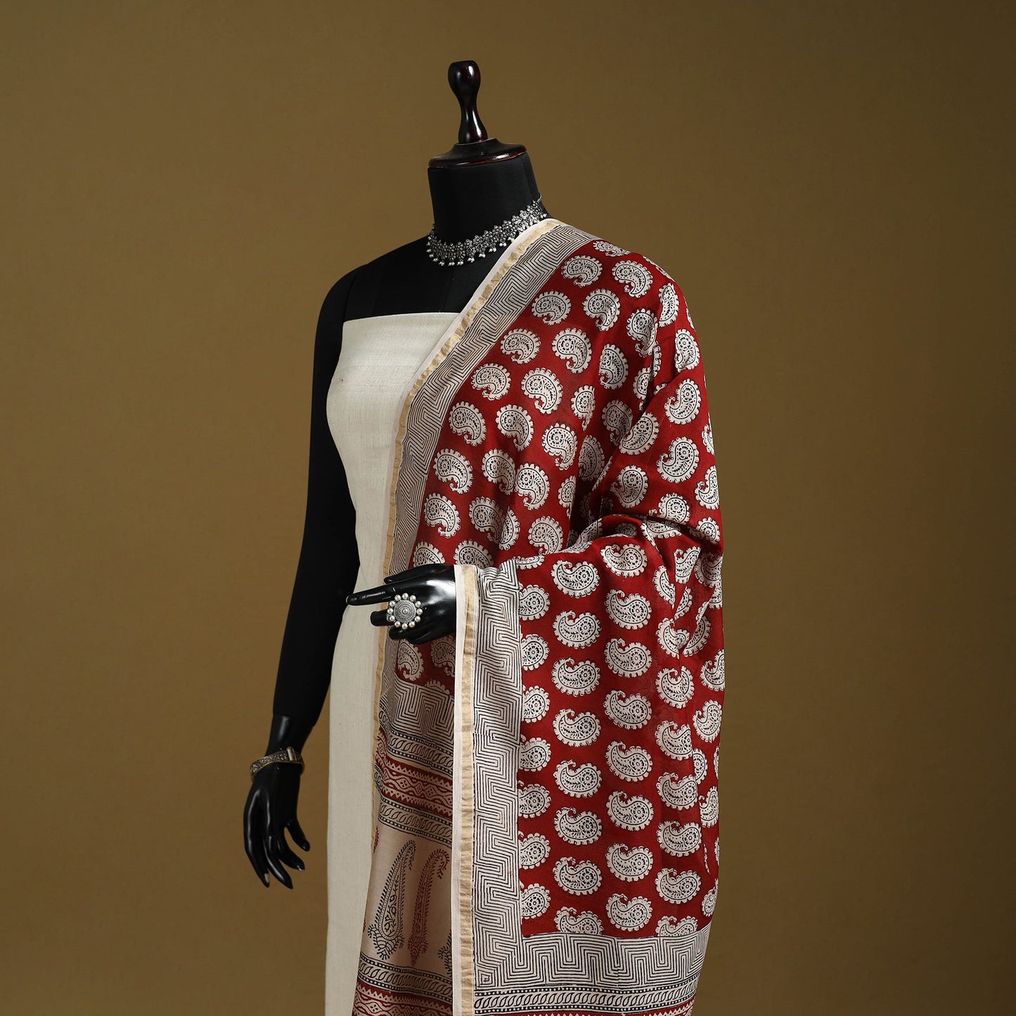Red - natural dyed hand chanderi silk bagh dupatta 13